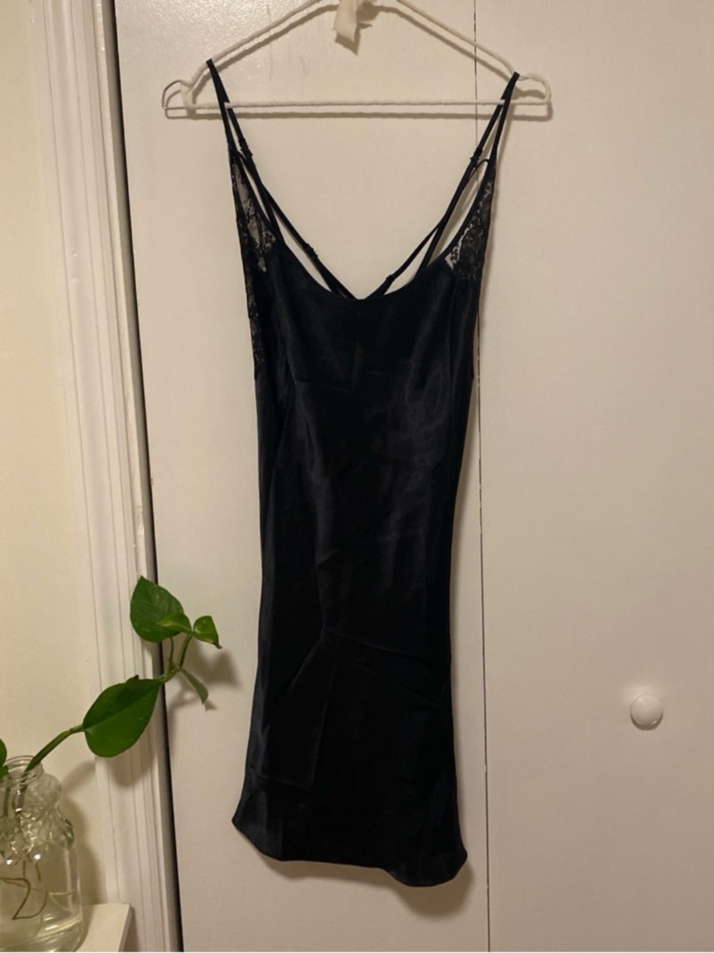 Victoria's Secret Black Satin Slip with Lace Trim